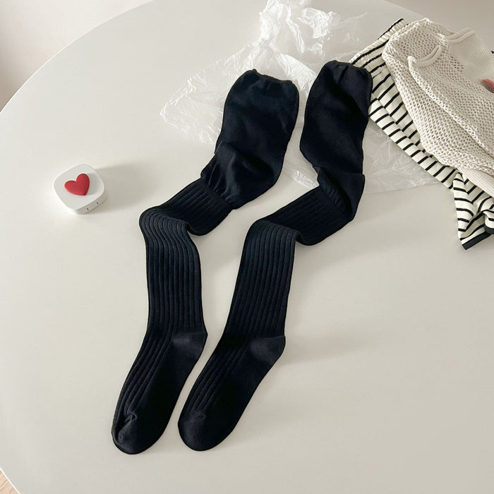 Wholesale Solid color knee high socks with patchwork stacking, women's versatile high socks paired with boots