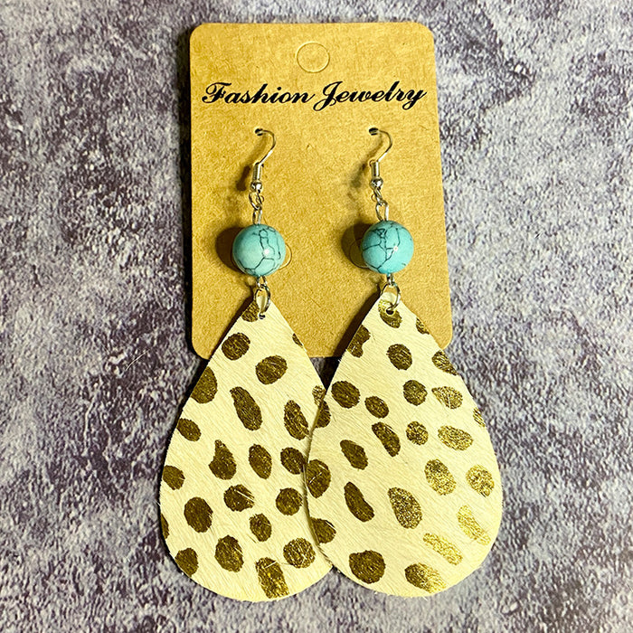 Wholesale Retro Leather Earrings Western Europe Long Water Drop Turquoise ing Horse Hair Earrings