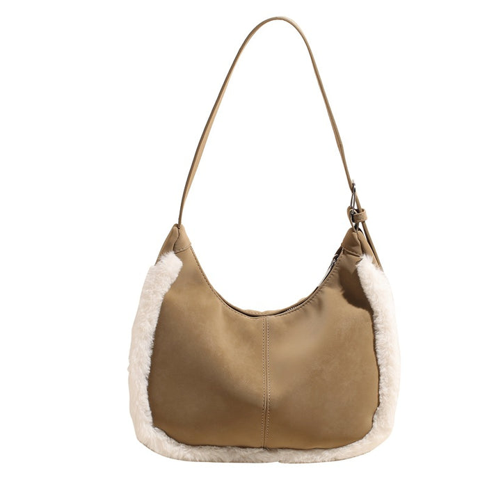 Wholesale Suede large capacity casual plush crossbody bag, high-end commuting shoulder bag