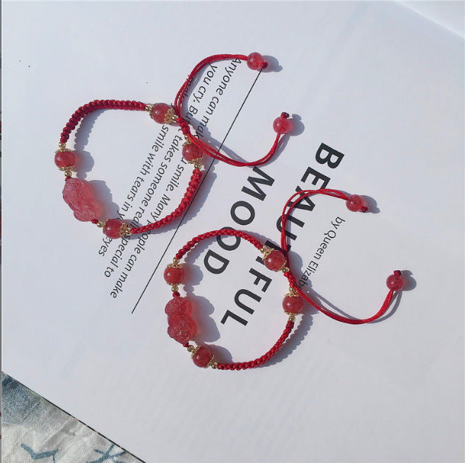 Wholesale Natural Crystal Bracelet Women's Red Hand Rope Weaving Gift