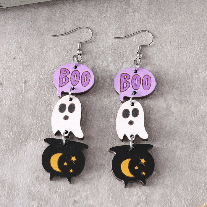 Wholesale  Gothic style cute ghost tassel triple ing earrings wooden double-sided earrings