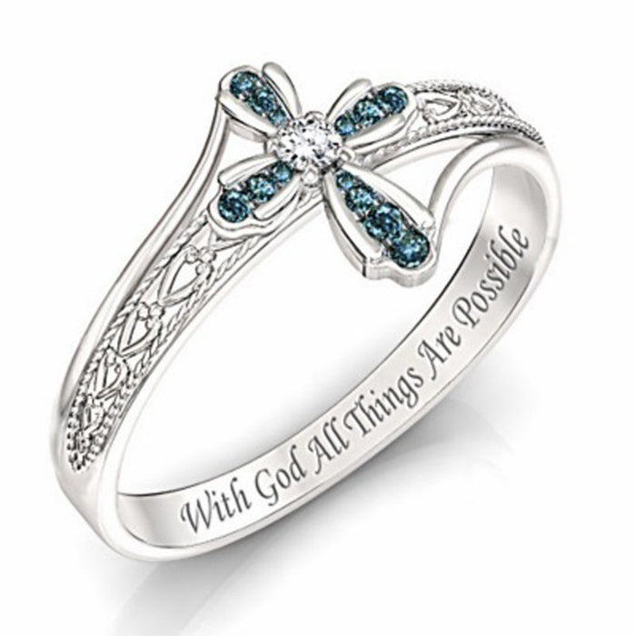 Wholesale Cross flower shaped ring creative hollow diamond inlaid ring jewelry