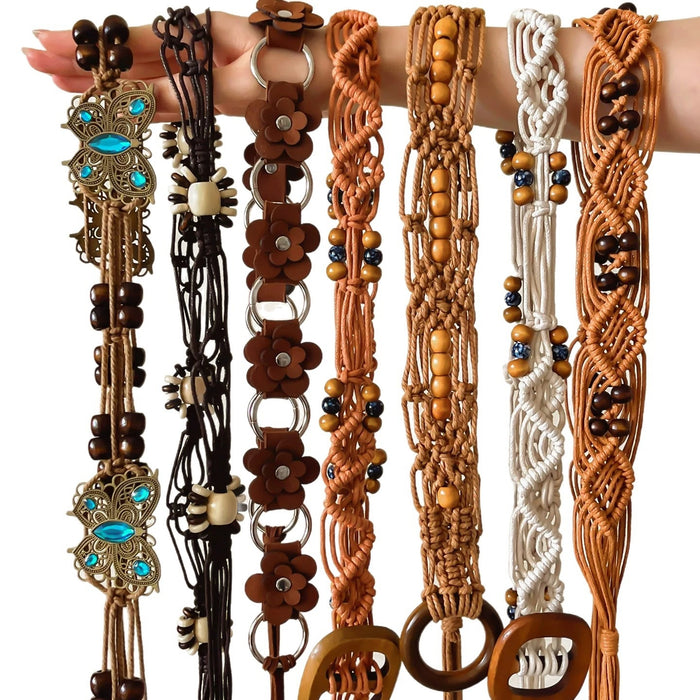 Wholesale Boho Woven Waist Belt For Women Retro Butterfly Design Belt Dress Accessory Summer Vacation Style