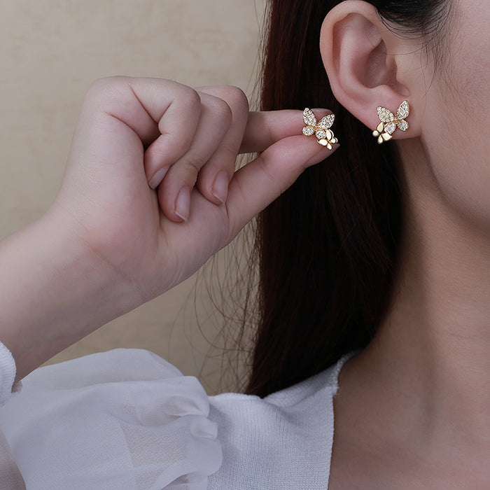Wholesale Butterfly full diamond zircon personalized high-end earrings and earrings