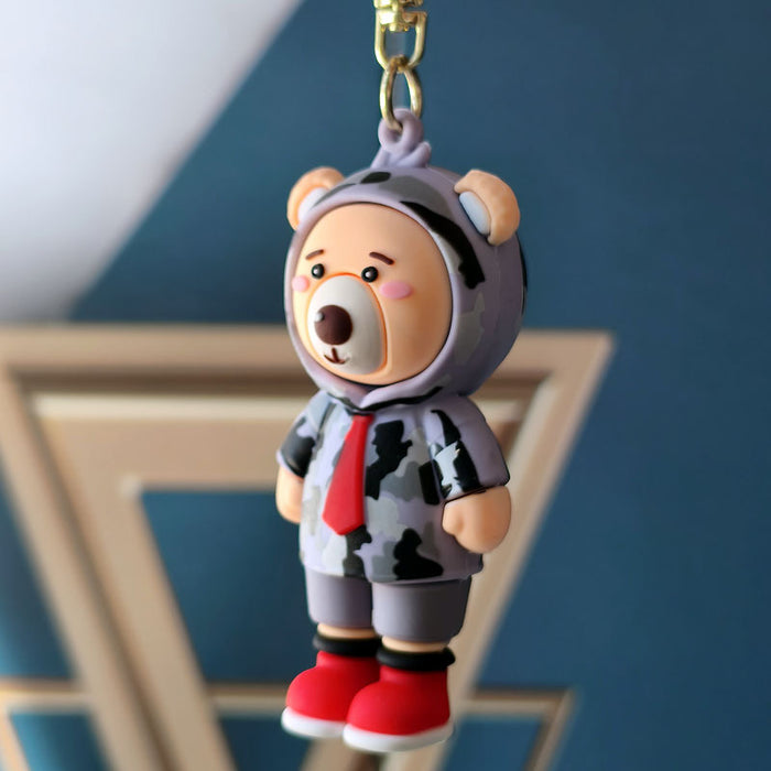 Wholesale PVC Cartoon Camouflage Bowtie Bear Car Keychain Bag Charm