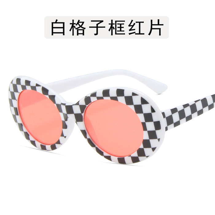 Wholesale Elliptical frame sunglasses, retro checkered sunglasses, personalized street photography