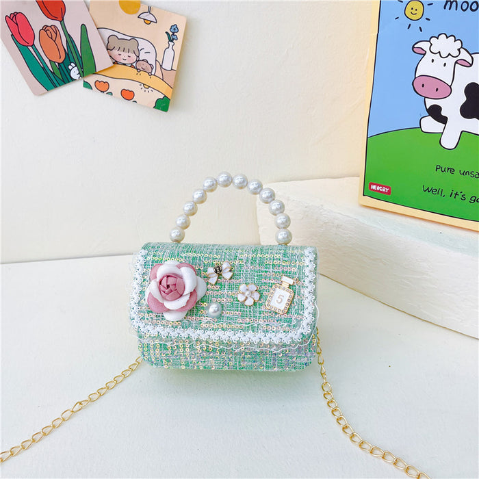 Wholesale Children's Bag Chain Bag Pearl Accessories Hand Bag  Children's Cute Little Flower Shoulder Bag Girl