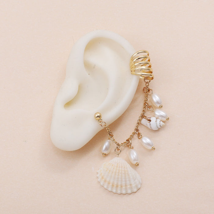 Wholesale Beach Pearl Shell Conch Earrings Bohemian Long Tassel Ear Hooks Women