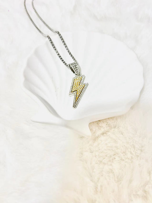 Wholesale New Full Diamond Lightning Pendant Personalized Trendy Jewelry Titanium Steel Necklace Accessories