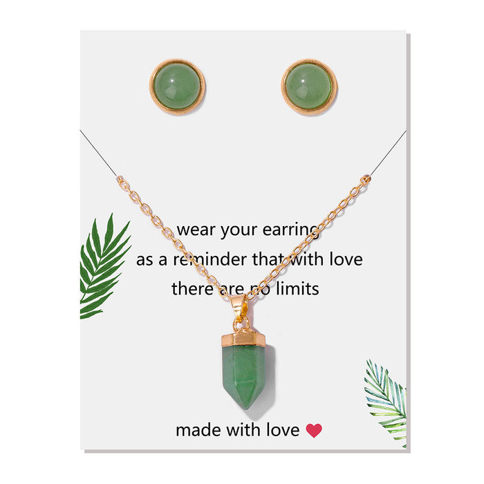 Wholesale Stone bead stud earrings and 18k gold necklace set 2 pieces available in multiple colors