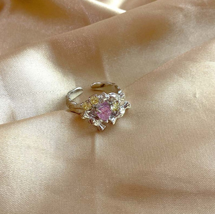 Wholesale Color Zircon Irregular Ring Personalized Niche Design Cold Wind Shaped Diamond Ring