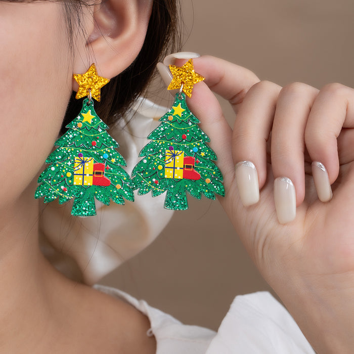 Wholesale Christmas New Year Acrylic Earrings European and American Christmas Tree Christmas Stocking Gift Box Star Simple Earrings