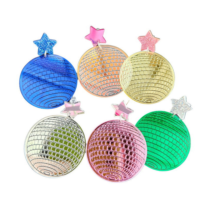 Wholesale Five-pointed Star Acrylic Mirror Laser Disco Ball Earrings JDC-ES-XuePa007