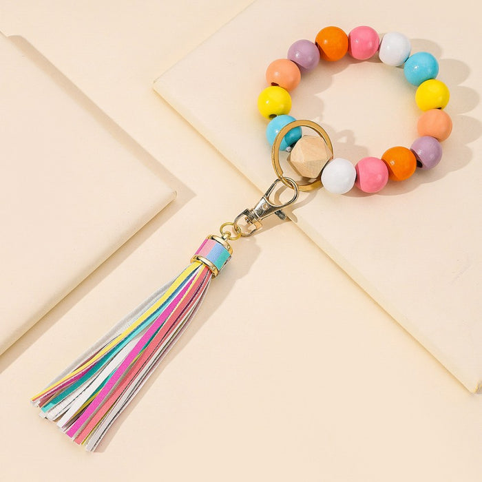 Wholesale Tassel Wooden Beads Imitation Silicone Beads Bracelet Keychain JDC-KC-RongRui022