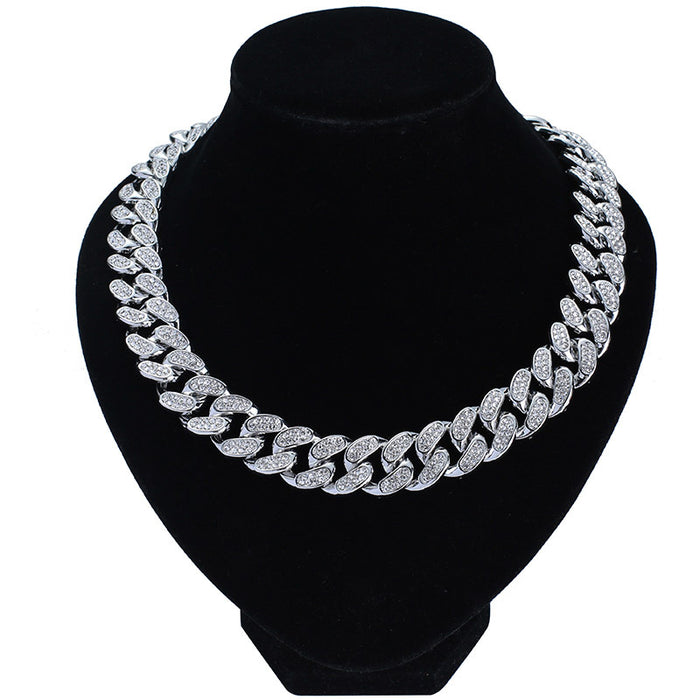 Wholesale Full Diamond Line Alloy Cuban Chain Men's Necklace JDC-NE-QingR014