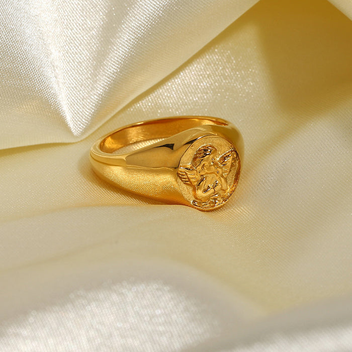 Wholesale 18k Gold Plated Stainless Steel Round Angel Rings JDC-RS-JD090