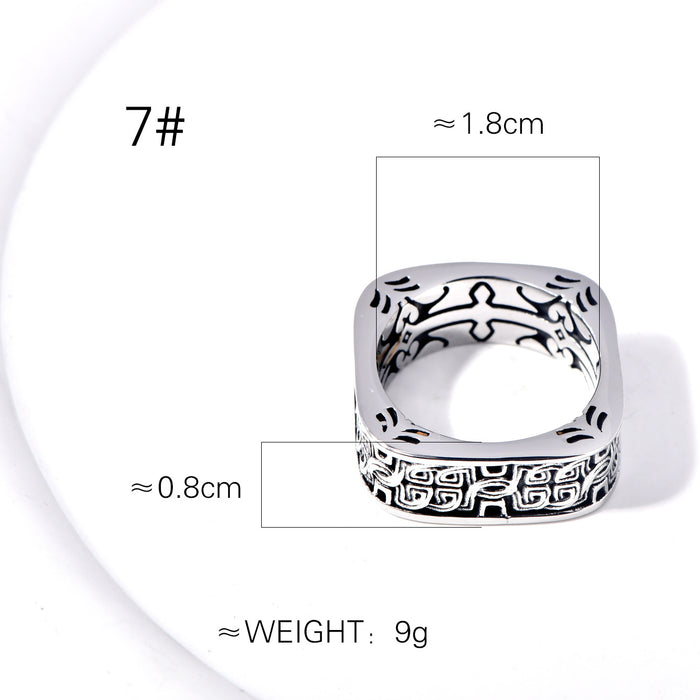 Wholesale Retro Handmade Square-Round Plate Men' s Ring