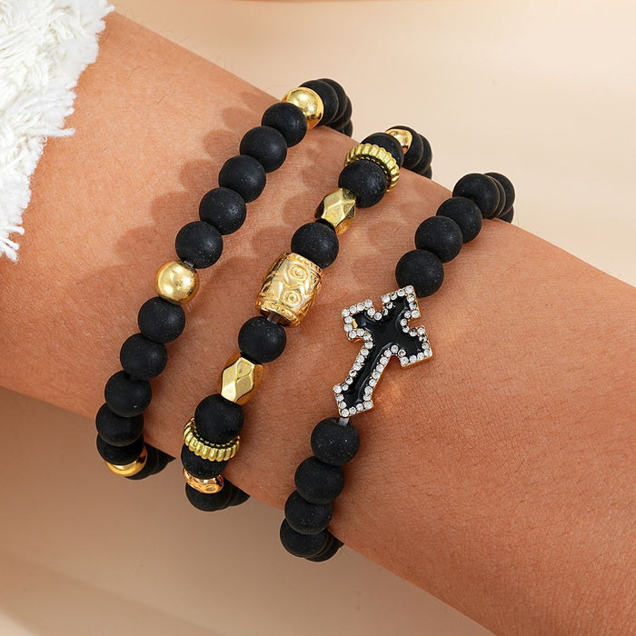 Wholesale Handmade Beaded Bracelet with Diamond-studded Cross