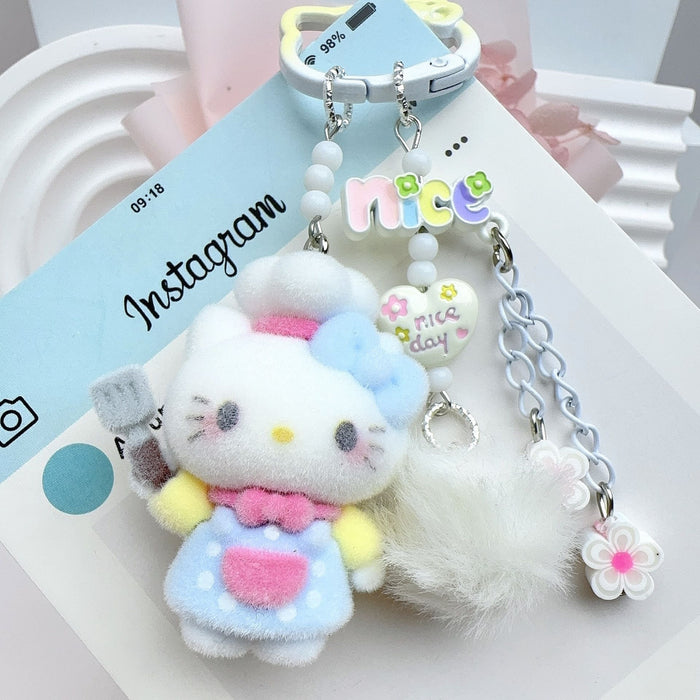 Wholesale Dopamine Style Cute Cat Ear Flocked Phone Charm Bag Keychain Pendant DIY Accessory