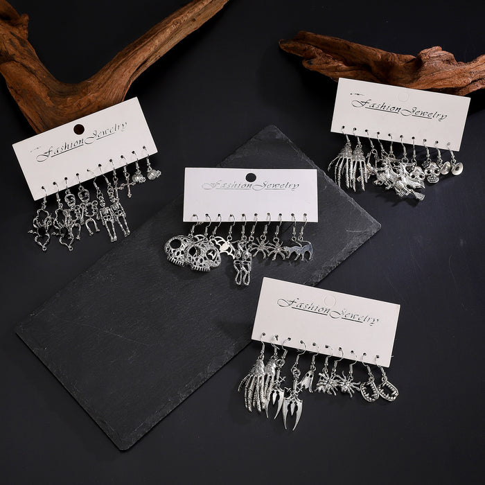 Wholesale  Exaggerated Earrings European and American Silver Pumpkin Skull Claw  Earrings 5-Piece Set Earrings