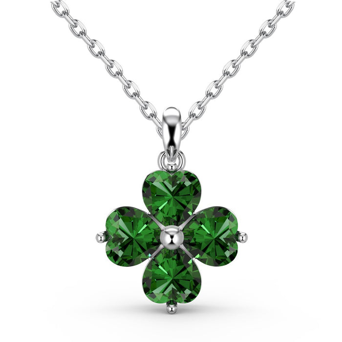 Wholesale Love Clover Zircon Heart Set Silver Necklace JDC-NE-ShiTL002