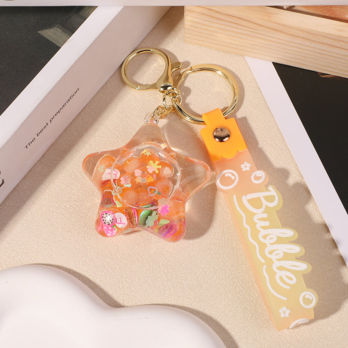 Wholesale five-pointed star flower quicksand bottle creative colorful cartoon bag key chain jewelry small pendant ornaments color