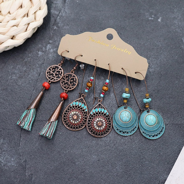 Wholesale Bohemian Ethnic Style Long Alloy Earrings JDC-ES-Luox011