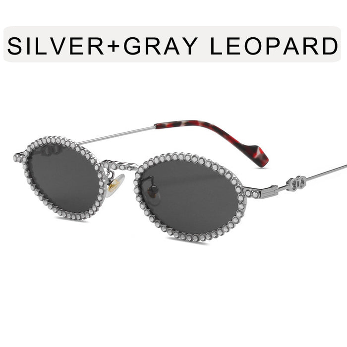 Wholesale Full diamond oval frame sunglasses for high-end photography, diamond studded sunglasses