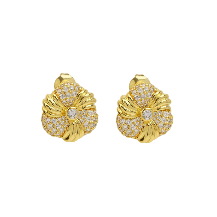 Wholesale 2PCS 18K Gold Brass Zircon Flower Earrings JDC-ES-BaiYi013