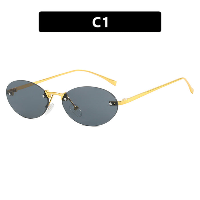 Wholesale Metal Frameless Oval Rivet PC Women's Sunglasses JDC-SG-PLS125