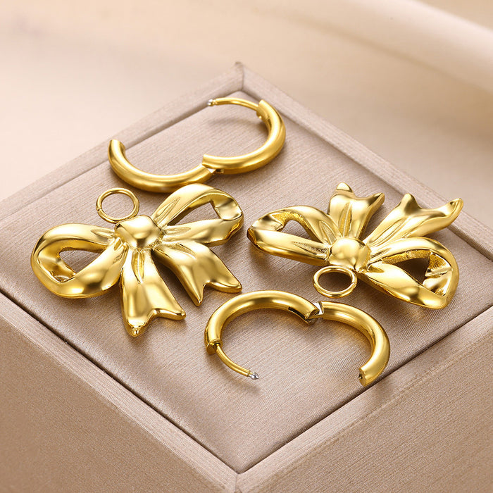 Wholesale Stainless Steel Bow Earrings Removable Accessible Luxury Simple Earrings