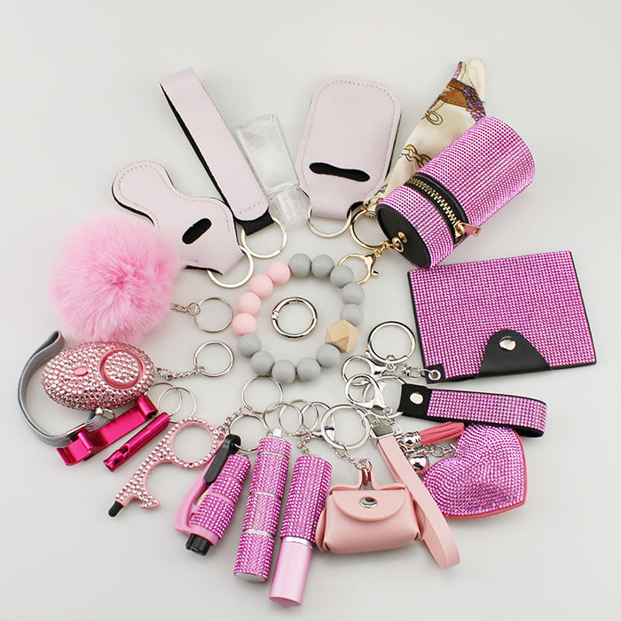 Wholesale Trendy 19 Piece Multifunctional Bag Charm Keychain Set White For Handbags Keyrings Jewelry Accessory Gift