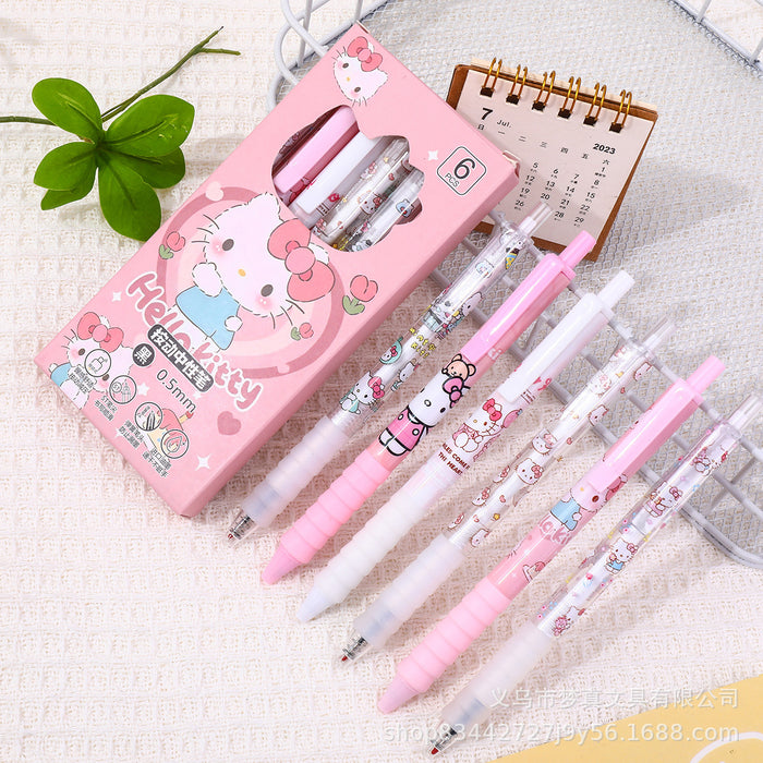 Wholesale 6pcs Cartoon neutral pen soft grip examination pen click pen signature pen