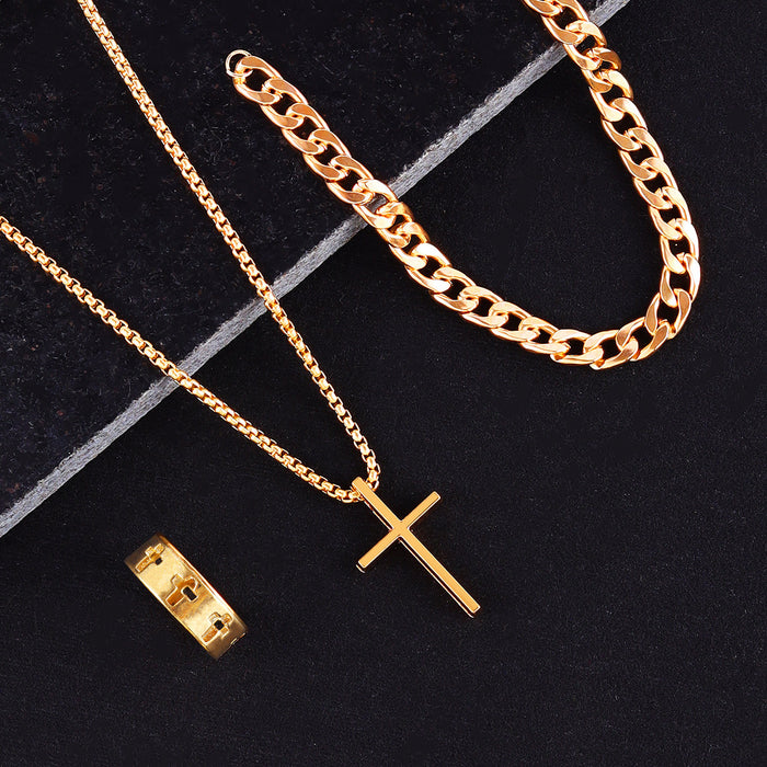 Wholesale Cross necklace, ring, bracelet, new three piece set with accessories