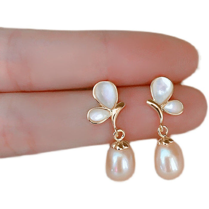 Wholesale  Pearl Earrings Silver Needle Butterfly  Pearl Earrings