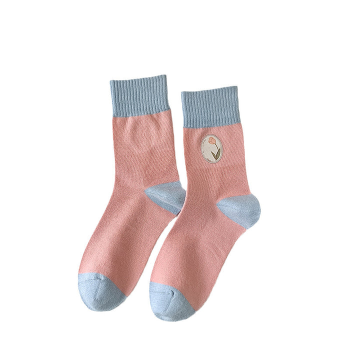 Wholesale Cotton socks cartoon small flower tube socks pile socks
