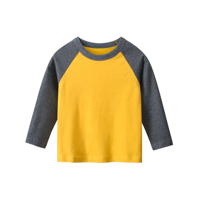 Wholesale Brand Children's Clothing New Children's Long Sleeved T-shirt Round Neck Solid Color Patchwork Sleeve Advertising Shirt JDC-CTS-SXZB008