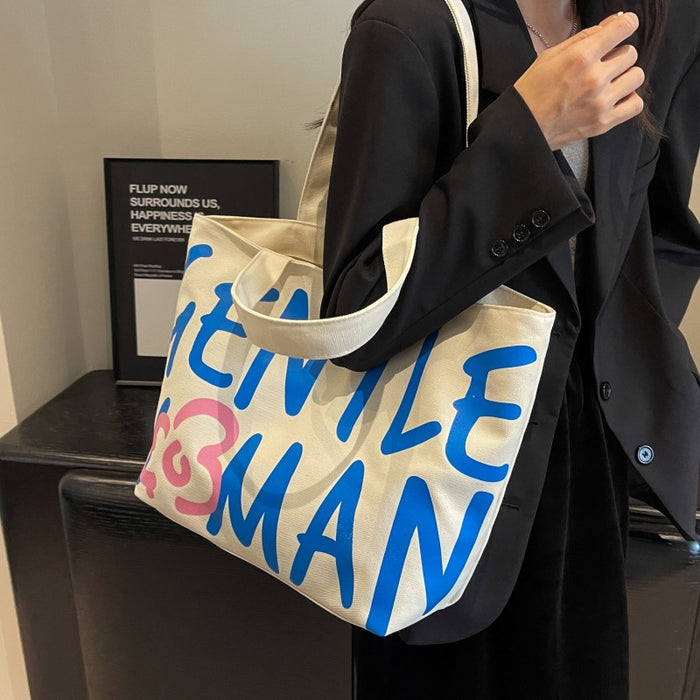 Wholesale Single shoulder commuting tote bag with letter canvas bag