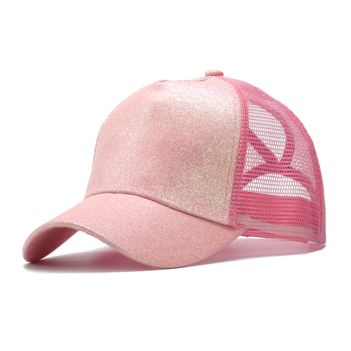 Wholesale Trendy Sequined Dacron Baseball Cap with Ponytail Hole - Breathable Mesh Sun Hat for Summer Outdoor Use