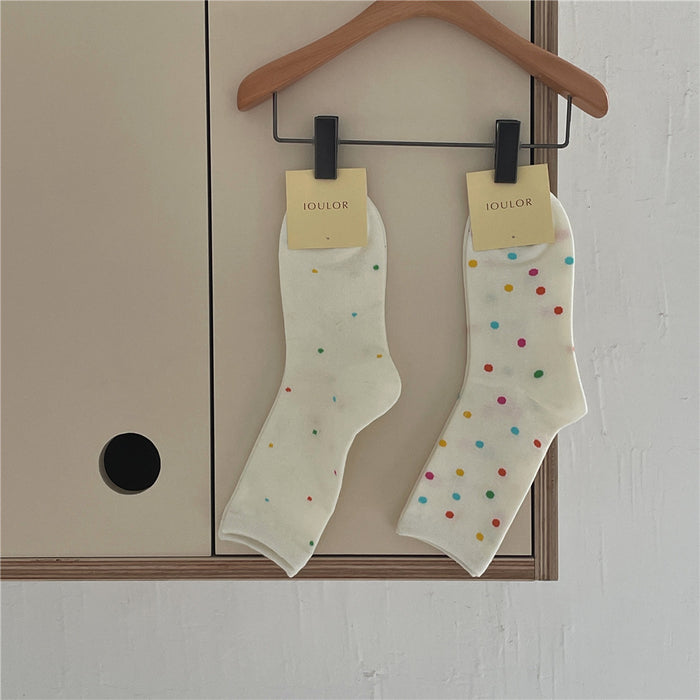 Wholesale Colorful polka dot sweat absorbing casual cotton socks for wearing mid length socks