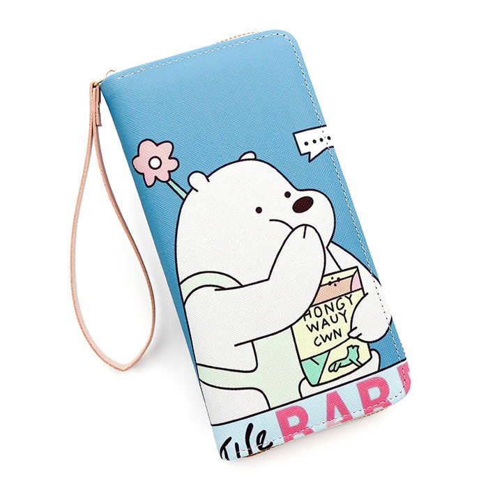 Wholesale   Cute Long Cartoon Wallet Student  Large Card Zipper Mobile Phone Bag Clutch Bag