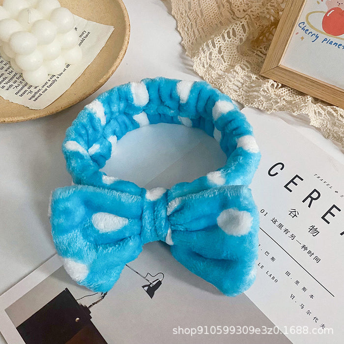 Wholesale Leopard Print Polka Dot Striped Bow Headband Women' s Face Wash Sports Headband Coral Velvet Hair Accessories