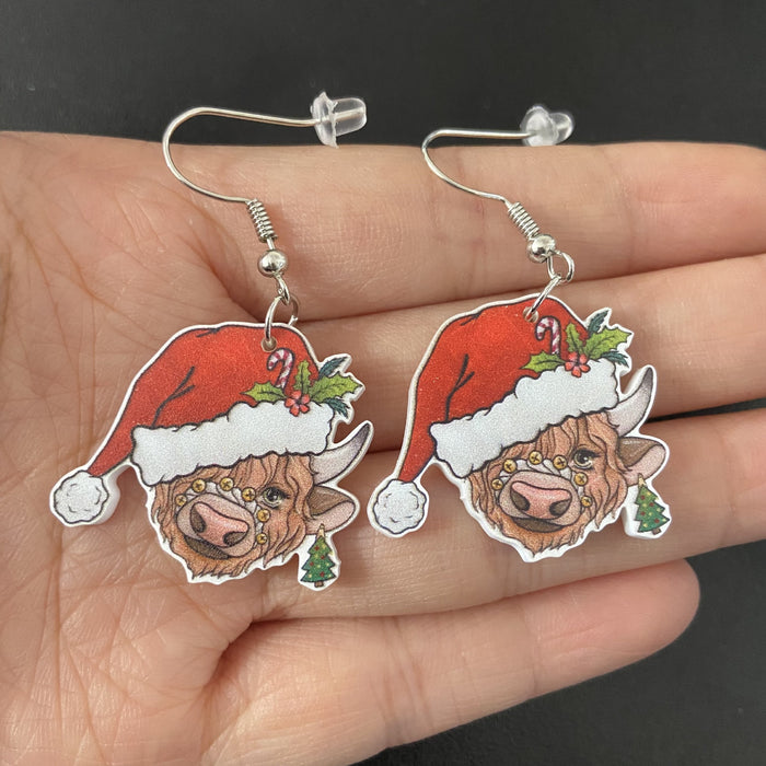 Wholesale Fashion Acrylic Cartoon Christmas Earrings With Reindeer Flamingo And Rainbow Designs Party Wear Jewelry Accessory