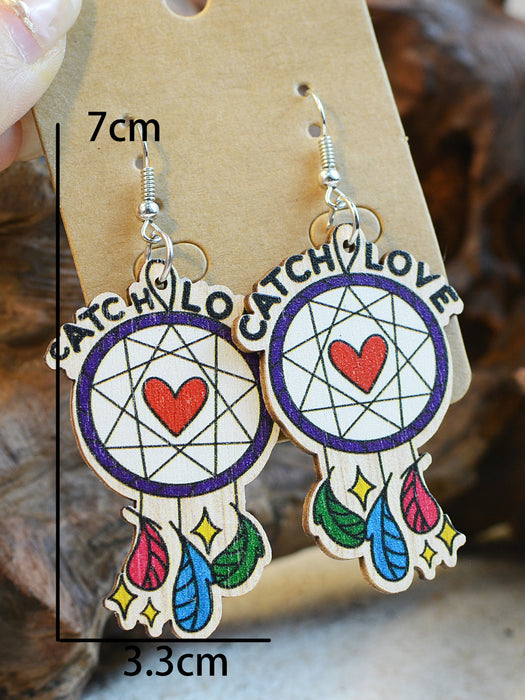 Wholesale Valentine's Day Wooden Dream Catcher Love Earrings JDC-ES-ChenC001