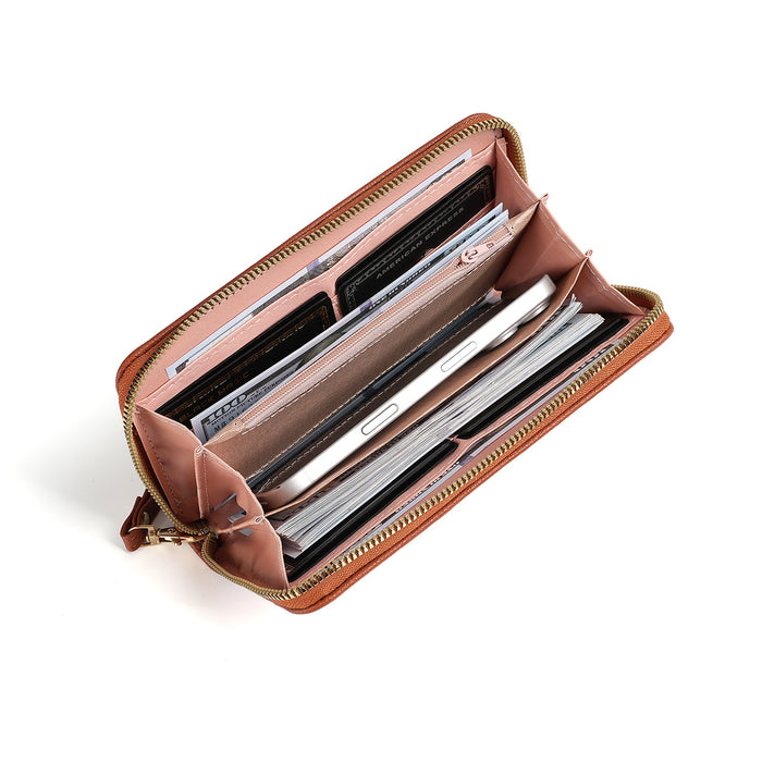 Wholesale PU Leather Retro Long Wallet Clutch with Wrist Strap Solid Color Trendy Everyday Use