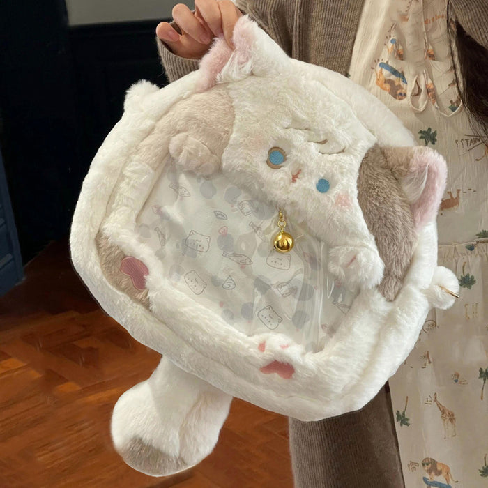 Wholesale Cartoon Plush Cute Cat Backpack Bag Transparent Small