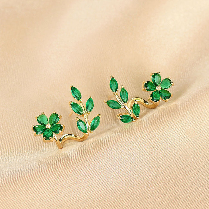 Wholesale Copper Green Leaf Flower Set Diamond Earrings JDC-ES-Wuyu002