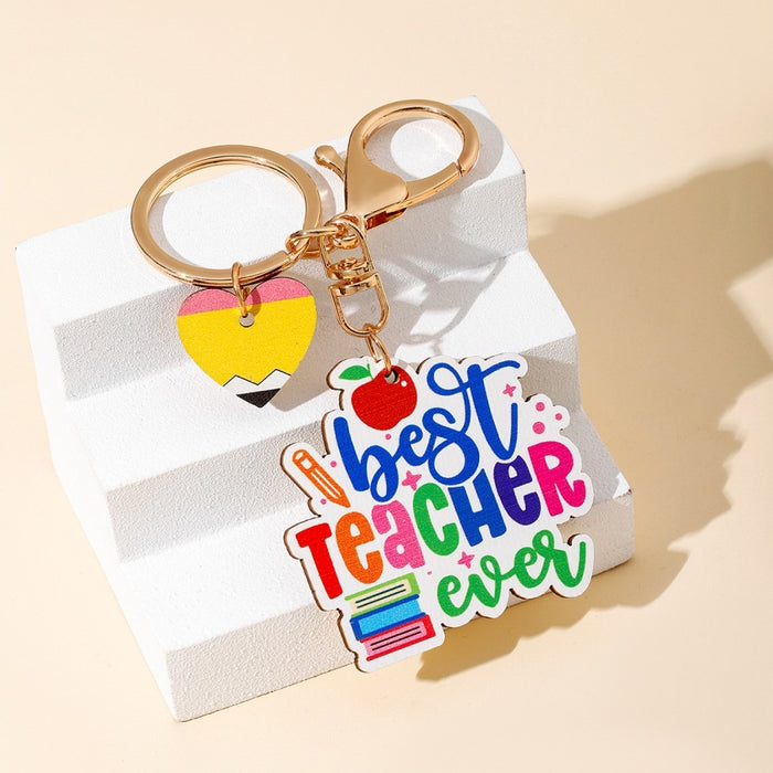 Wholesale Teacher's Day TEACHER Wooden Keychain JDC-KC-RongR023