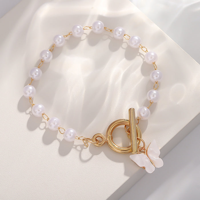 Wholesale Butterfly Pendant Bracelet Women' s Fashion Buckle Pearl Bracelet