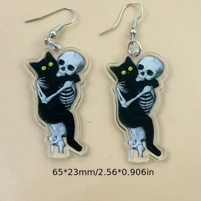Wholesale Skull Cat Earrings  Ornament Flat Acrylic Horror Exaggerated Skull Earrings